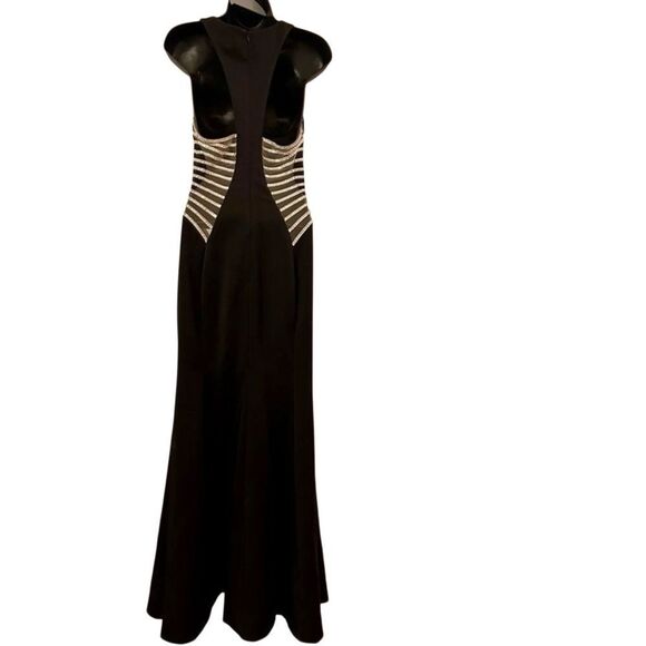 La Femme Sleeveless Mesh Cut Out Bling Formal Full Length Black Evening Dress 8 - Picture 5 of 16